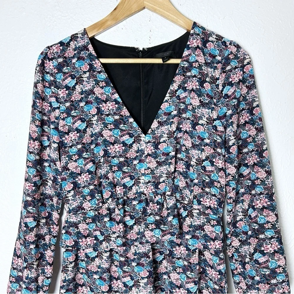 J. Crew Ruffle Hem Paisley Floral Midi Dress Sz 4 Ling Sleeve